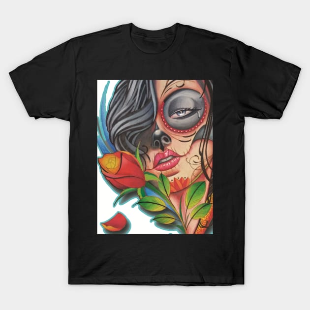 Day of the Dead Sugar Girl T-Shirt by Lazrartist